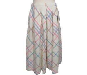 Tomboy Vintage Poly Wool Blend Pastel Plaid Pleated Midi Skirt Sz Medium